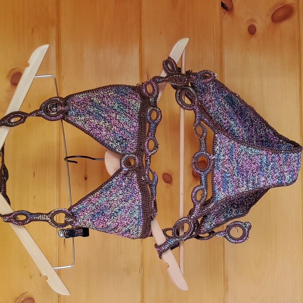 NWOT Boho Chic Crochet Earthy Multi Colored Bikini Size Medium